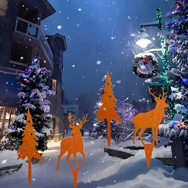Трансграничная рождественская елка силуэт лося плагин ржавая снежинка свеча украшения рождественского железа оптом