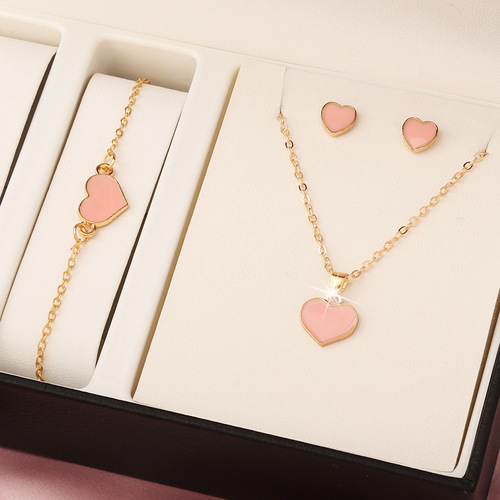 Amazon New Colorful Oil Heart Necklace/Earrings/Bracelet Set Decorations
