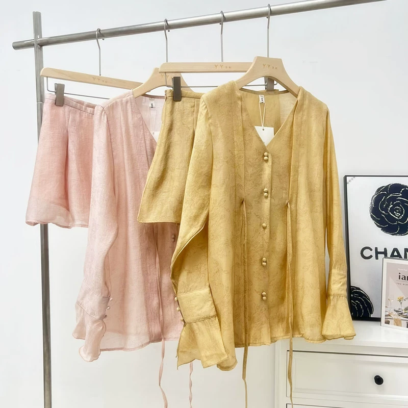 ICELOLLY новый топ в стиле шинуазри, рубашка из тенселя, женский маленький летний костюм с длинными рукавами в национальном стиле, новый стиль 2025 года