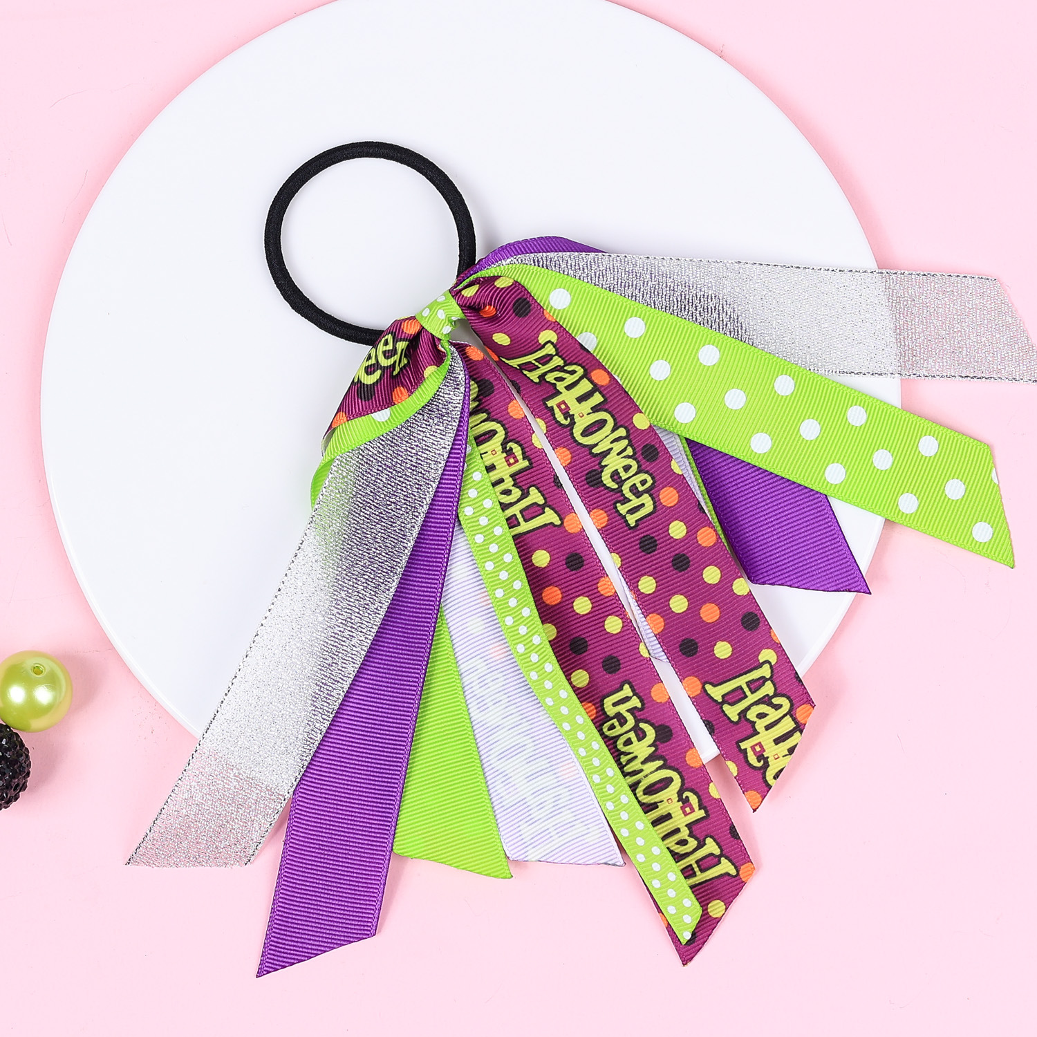 16g Weight Hair Tie Hair Accessories Type 5 Colors Can Be Mixed Quantity Party, Festival Occasion Threaded braid Material Halloween Festival Letter Pattern Kid'S Gender IG Style Style Halloween IG Style Kid'S Letter Threaded Braid Hair Tie 4