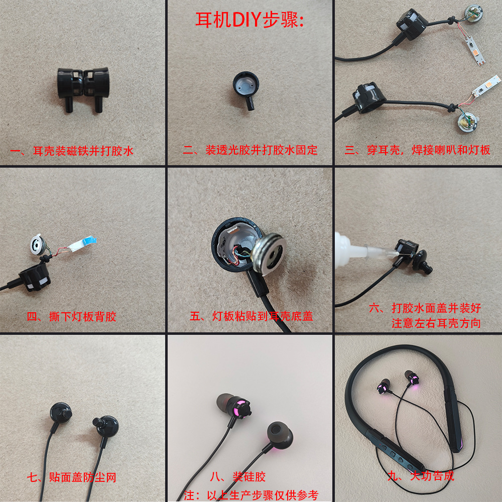 DIY-EQ-Einstellung mit Atemlicht TF-Kartenpuffer hängender Nacken Bluetooth drahtloser Stereo-Kopfhörer Zubehör Halbfertigprodukt