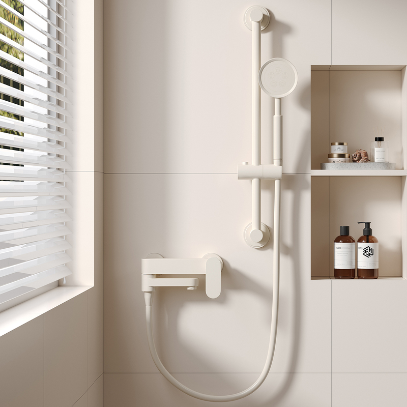 Cream Style White Shower Head Set Home Bathroom Pressurized Simple Bathroom Split Bathtub Faucet