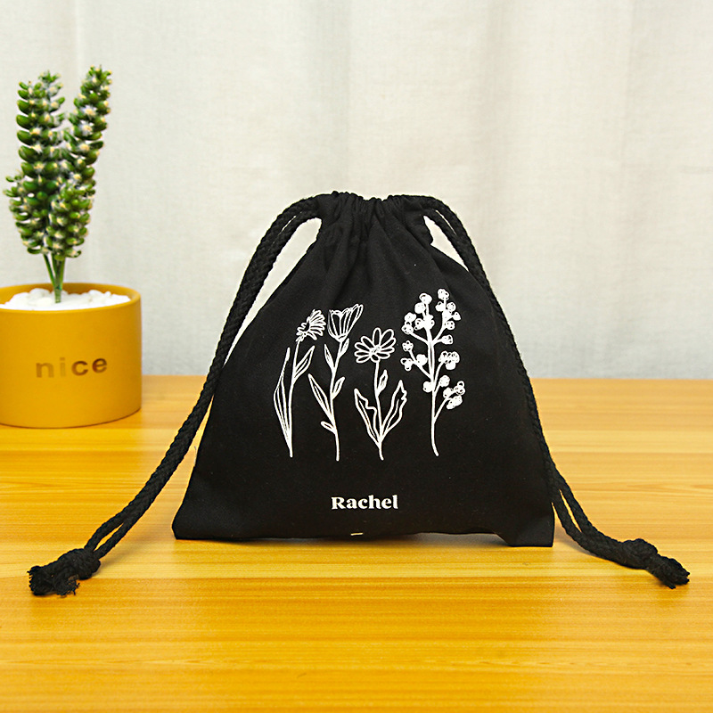 黑色帆布双边抽绳束口袋棉布饰品包装收纳袋定 制logo涤棉束口袋