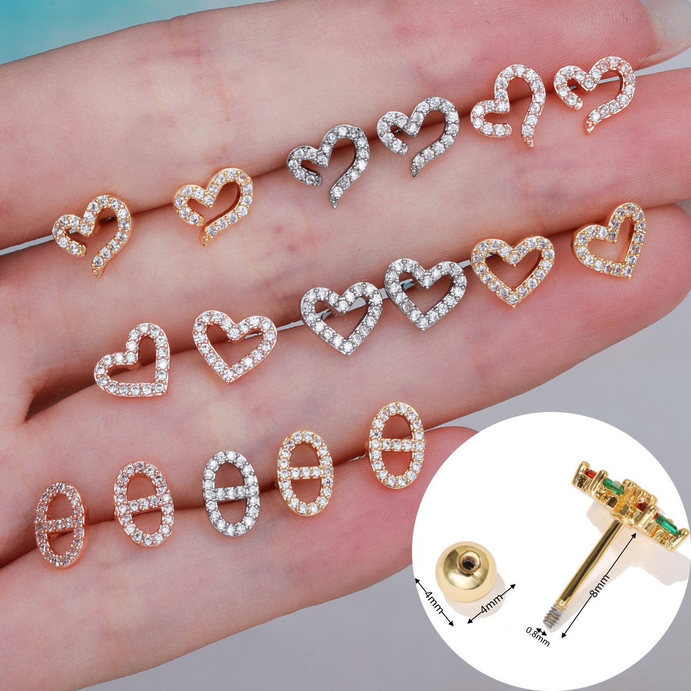 Fashion Heart Shape Brass Plating Zircon Ear Studs 1 Piece