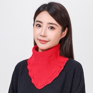 Cross-Border Scarf, Versatile Women's Solid Color Knitted Lace Triangle Scarf, Fake Collar, Warm and Windproof Neck Protector