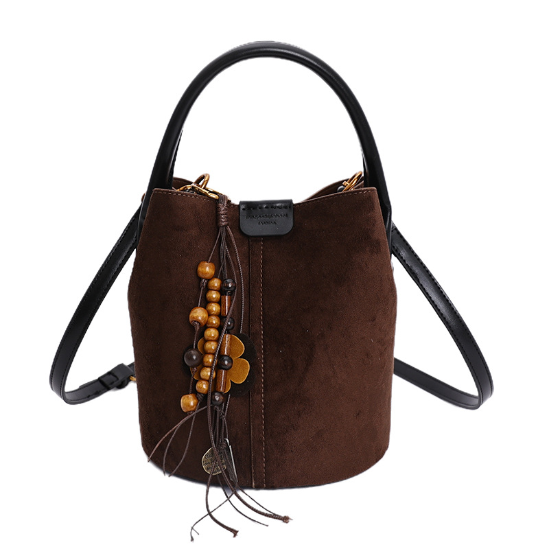 Cross-border 2025 invierno nuevo retro bolso de lona de seda bolso de cubo bolso de hombro de alta calidad para mujeres bolso de transporte