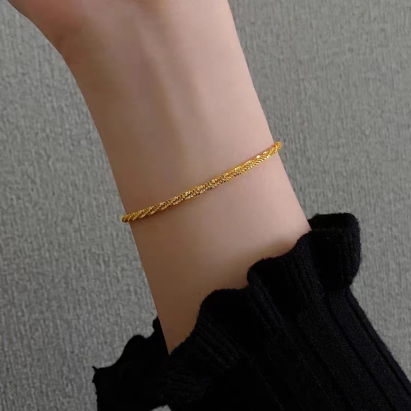 PVD Coated Gold Plating Process Real Gold Plated Plating Material PVD Coated Real Gold Plated 18K Gold Solid Color 304 Stainless Steel Simple Style Waterproof Non Tarnish 304 Stainless Steel Bracelets