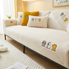 Lamb Wool Sofa Cushion Winter Thickened Anti-Slip Winter Fleece Leather Cross-Border Seat Cushion Amazon Off-White Sofa Cover