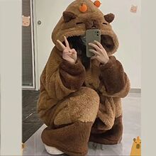 特价！！卡通可爱卡皮巴拉水豚秋冬季加厚睡袍珊瑚绒睡衣女家居服