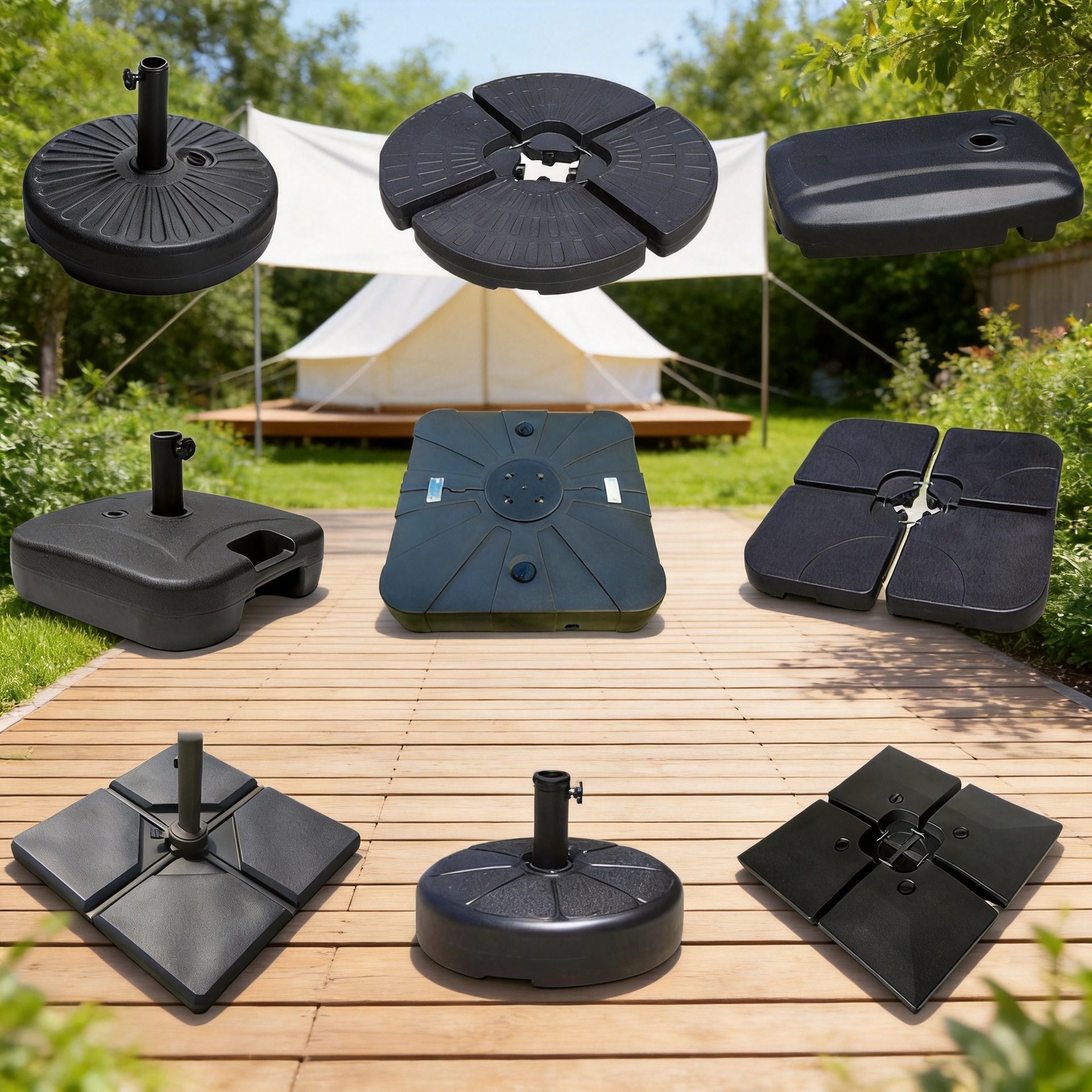 Base para sombrilla de banano, para uso en balcones y jardines, con relleno de agua y arena, base móvil para sombrilla romana con tanque de agua, venta al por mayor.