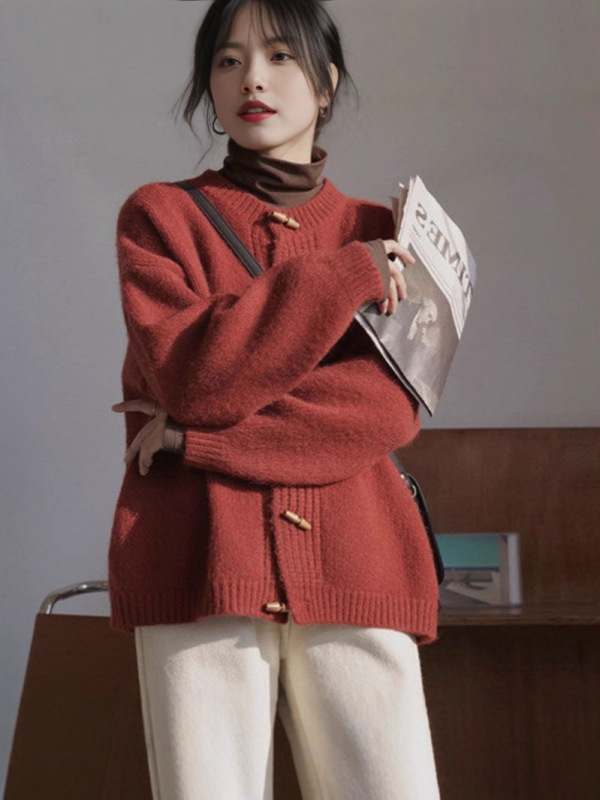 早秋针织开衫外套女春秋宽松慵懒高级感2025年新款上衣复古毛衣厚|undefined