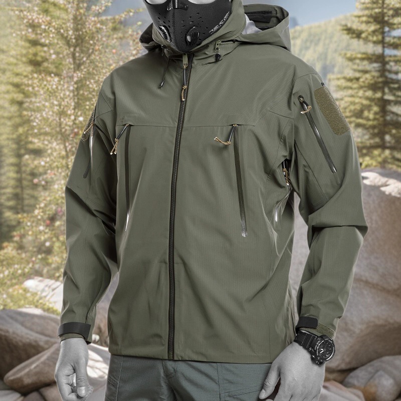 Military Bird Hard Shell Thin Laminated Jacket Men's Windproof, Waterproof and Wear-Resistant Outdoor Clothing Mountaineering Clothing Casual Outerwear