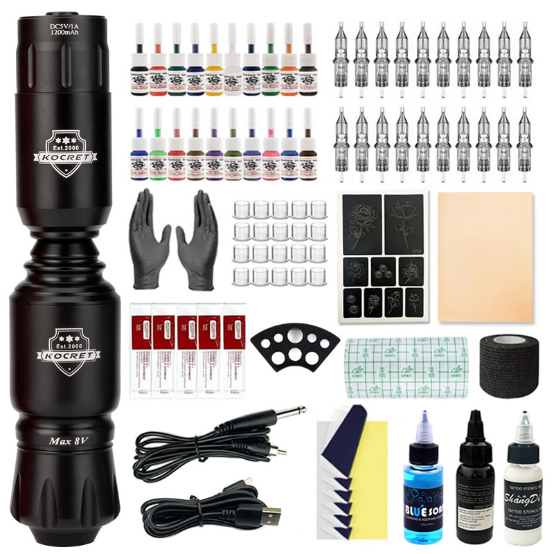 20-color Tattoo Color Set All-in-one Machine Cross-border Wholesale Tattoo Pen Tattoo Machine Full Set of Rocket Pen Wireless Power Supply