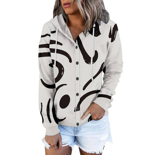 Women's European and American Simple Casual Long Sleeve Hooded Coat