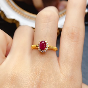 New natural ruby ring S925 silver inlaid main stone 4*6mm Joker net red explosions women's jewelry wholesale