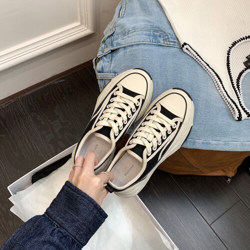 Luji Hokkaido thick-soled lace-up canvas shoes for women  spring new style small fragrance versatile casual white shoes