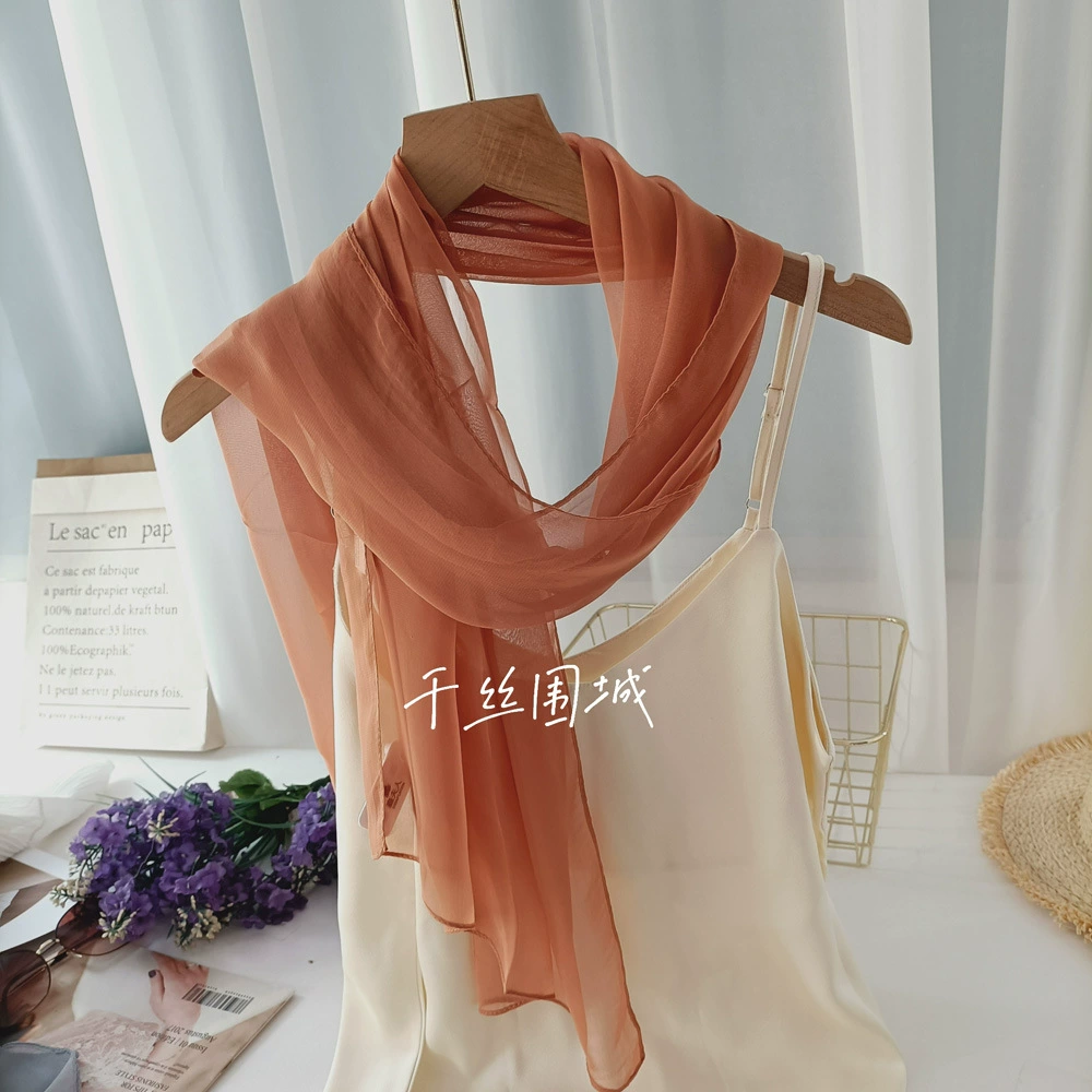 Summer Korean version of Women's Little Long Scarf Pure Color Symbol Skin Simpling Simple Dance Chiffon Red Joe Qi Qi Qi Qi Qi Qi Qiqi