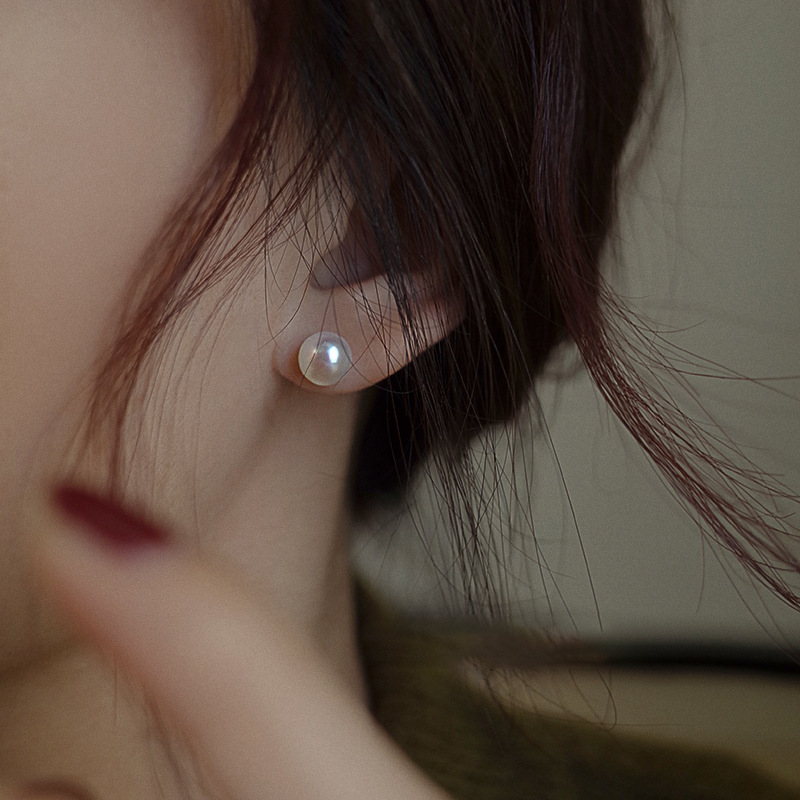 S999 스털링 실버 8mm 천연 담수 진주 스터드 귀걸이