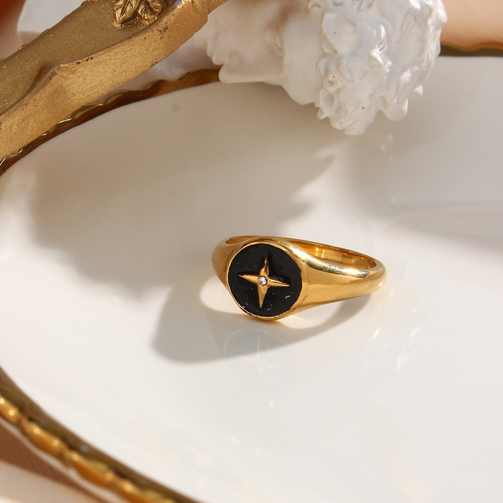 Fashion Wholesale Vintage Drip Compass Disc Stainless Steel Ring