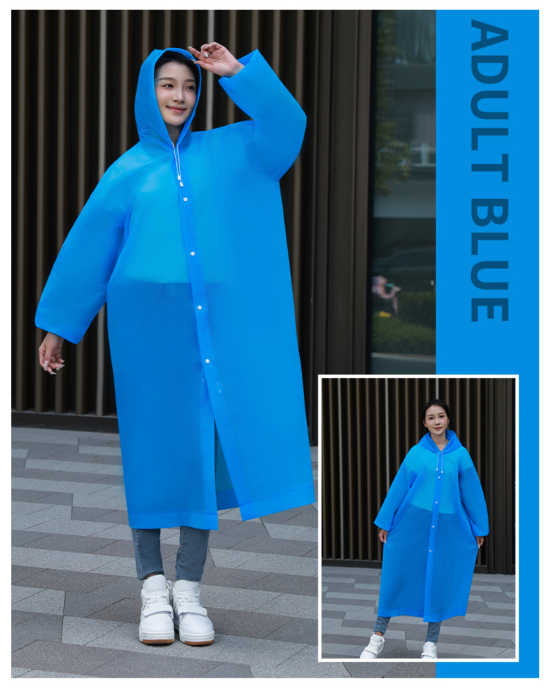 Yetişkinler için EVA tek kullanımlık olmayan yağmurluk, uzun stil, yağmur geçirmez, dış mekan seyahati, taşınabilir panço, su geçirmez, kapüşonlu, yürüyüş.
