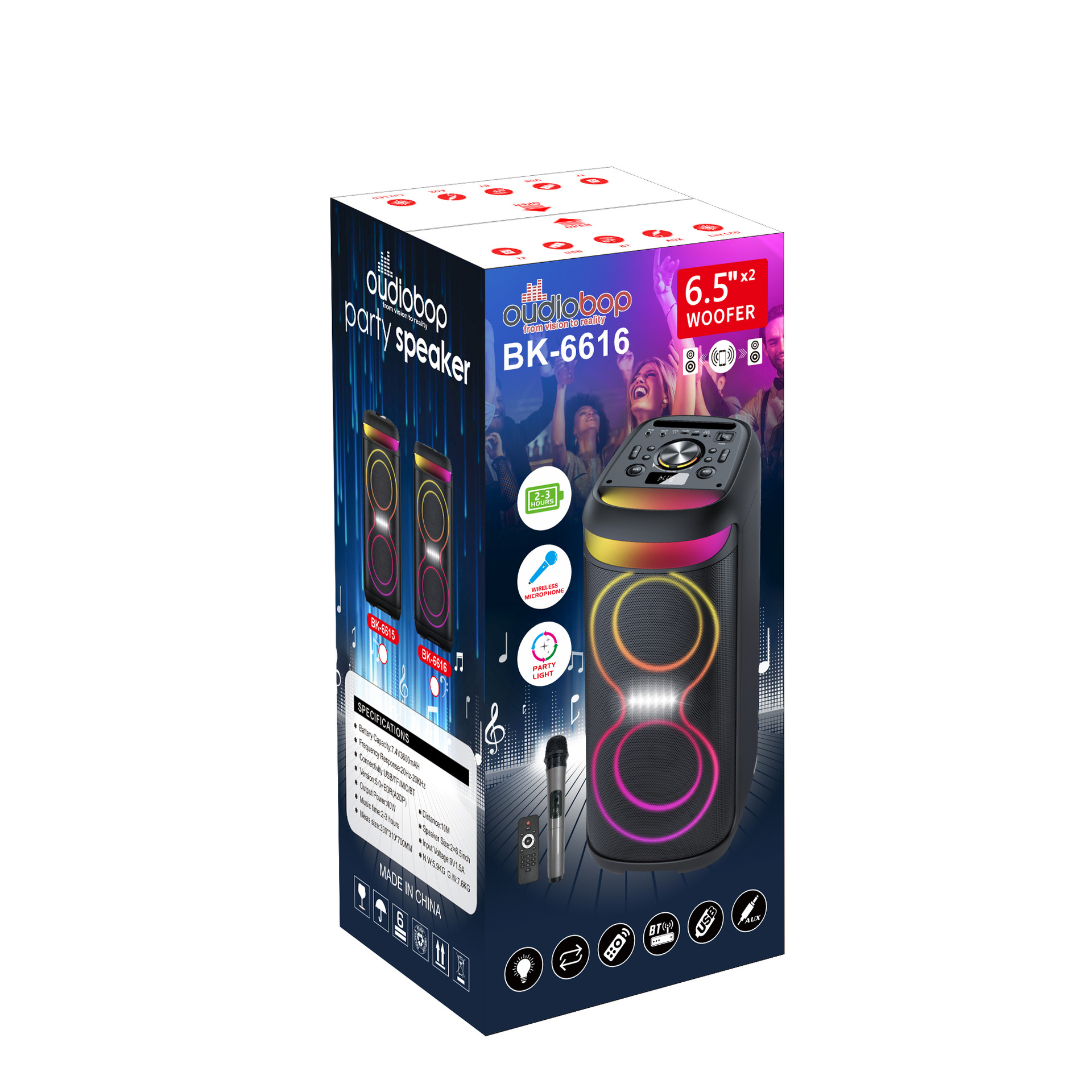 Altavoz Bluetooth colorido altavoz de baile cuadrado al aire libre inalámbrico de alto volumen al aire libre