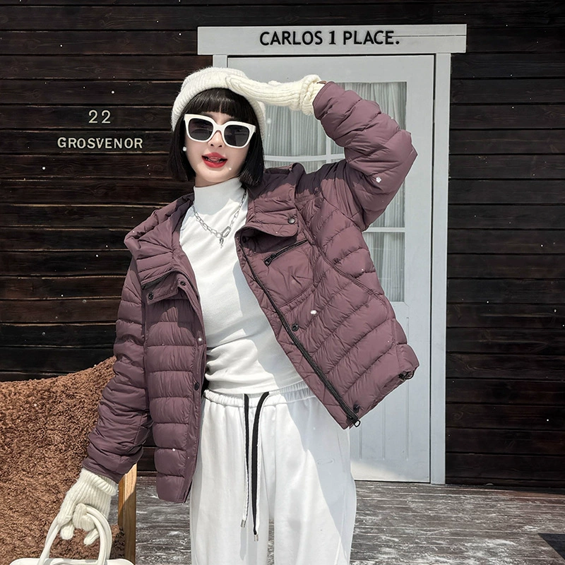 Пуховик женская одежда 2024 новая зимняя корейская версия короткая свободная повседневная 90 бархатная белая утка пуховик оптом