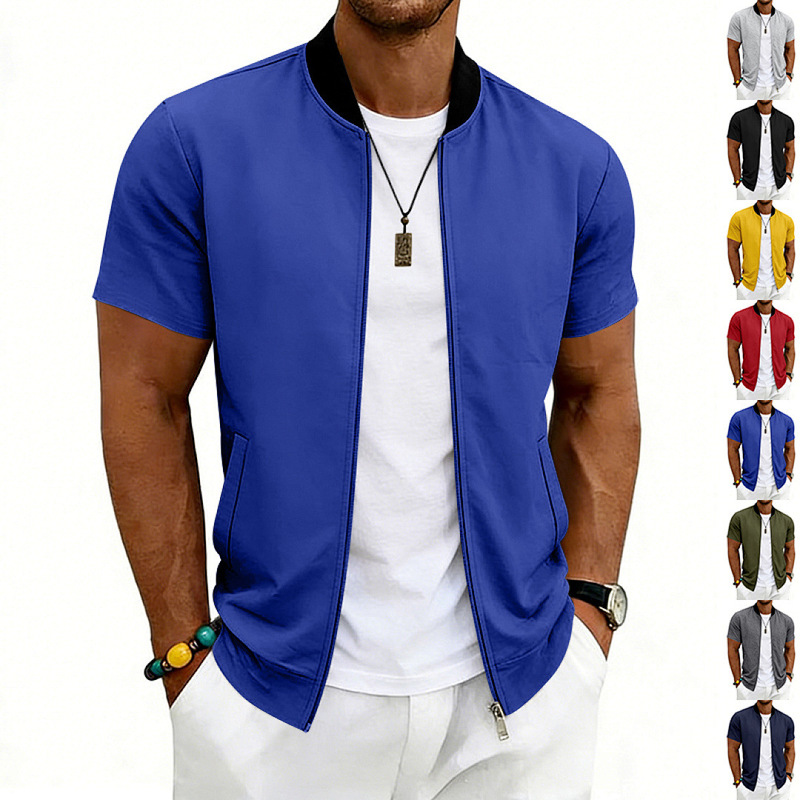 Cross-Border Amazon New Product American-Style Summer Men's Thin Sports Commuter Short-Sleeved Flight Jacket Zipper Baseball Jacket Cross-Border Amazon New Product American-Style Summer Men's Thin Sports Commuter Short-Sleeved Flight Jacket Zipper Baseball Jacket