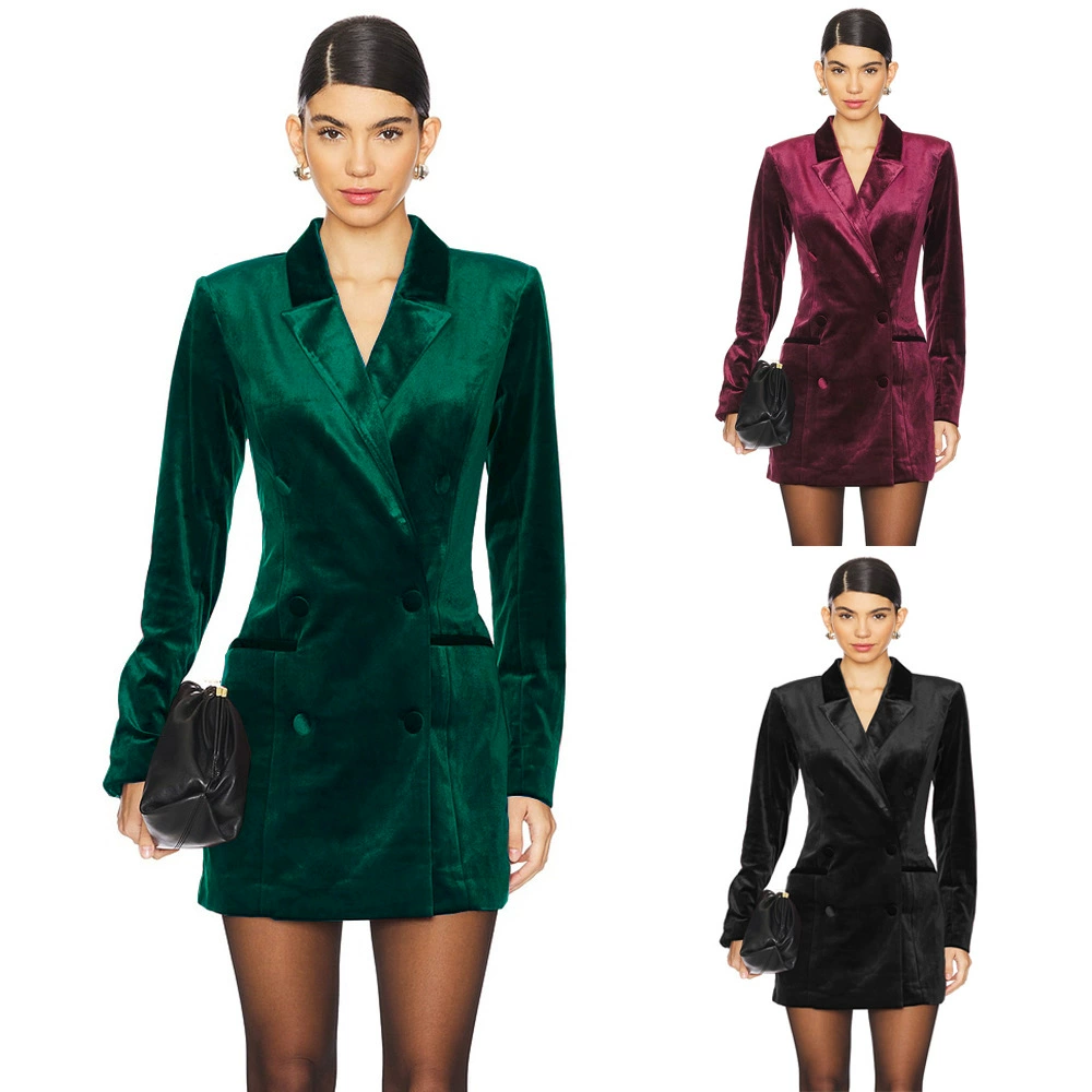 Женский костюм-платье из бархата в европейском и американском стиле, 2024, новая коллекция, универсальный, элегантный, свободный крой, жакет и юбка