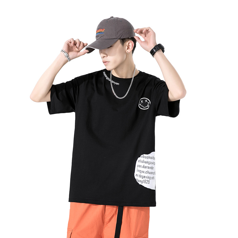 Men's summer new men's short Korean version trendy brand smiling face pure cotton half sleeved T-shirt versatile student_voghion.com