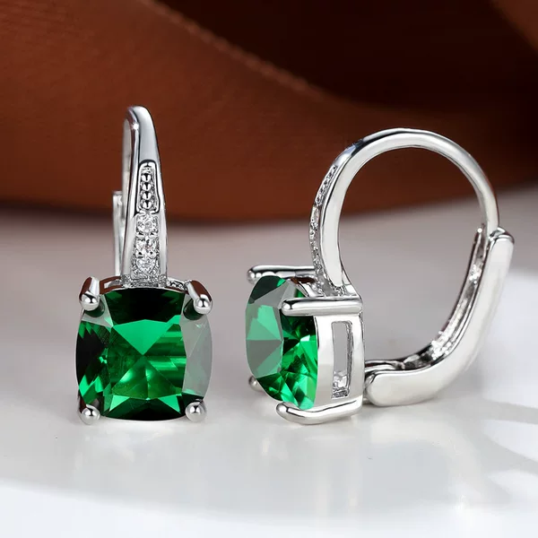 Cross-border Amazon earrings, featuring square cubic zirconia stones, a hook-style design, a Korean fashion style, versatile and easy to match, and a high-end jewelry piece for women