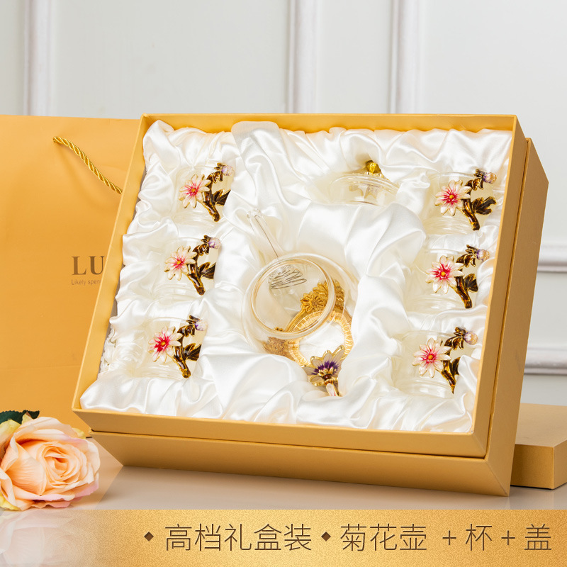 ◈ 국화 냄비 세트, 냄비 1개와 컵 6개