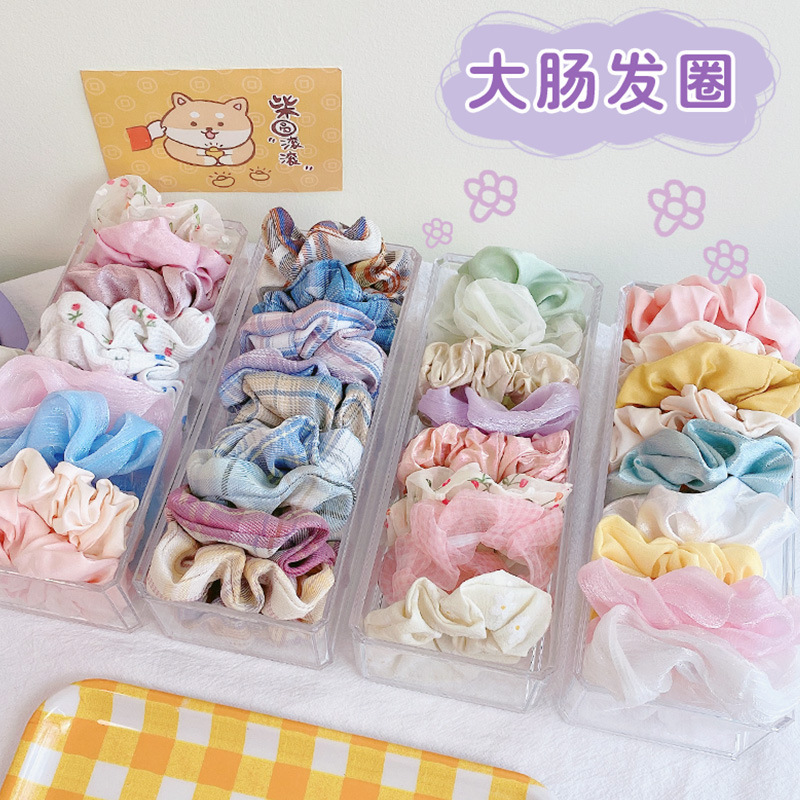 Internet celebridad felpa intestino grueso pelo anillo JK Plaid grasa salchicha anillo satén sólido color tela anillo pelo estilo coreano pelo cuerda pelo accesorios