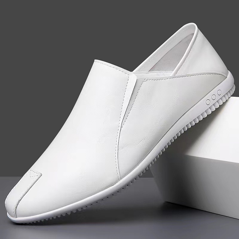 Zapatos de cuero de gran tamaño, zapatos de un solo pedal para hombre de estilo nuevo transfronterizo, zapatos blancos de conducción perezosos de suela suave y casual transpirables
