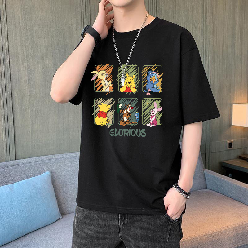 Moda estilo coreano corto moda negro hielo seda manga corta Camiseta cuello redondo Camiseta para hombres y mujeres