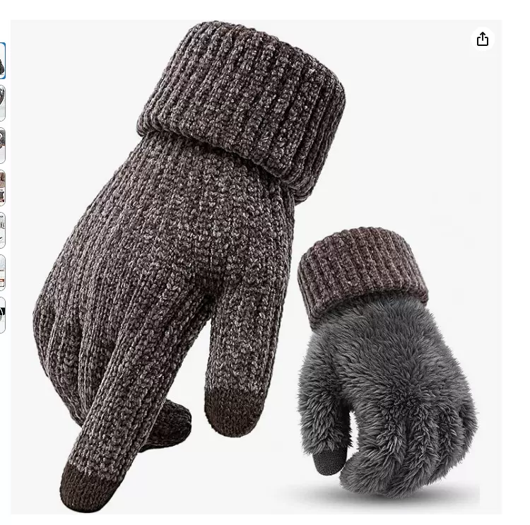 跨境双层加厚秋冬季触屏加绒雪尼尔户外骑行保暧两层防寒针织手套