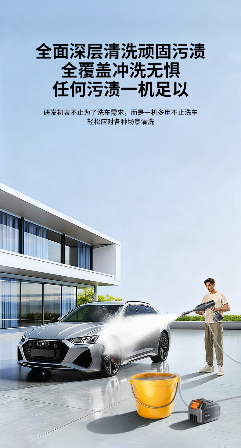 Household Pressure Washer with Wireless Lithium Battery, High-Pressure Water Gun for Car Washing, Floor Cleaning, and Powerful Glass Cleaning Machine Wholesale
