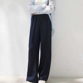 三彩2026夏季新款休闲裤高腰宽松直筒长裤显瘦垂感女M96466