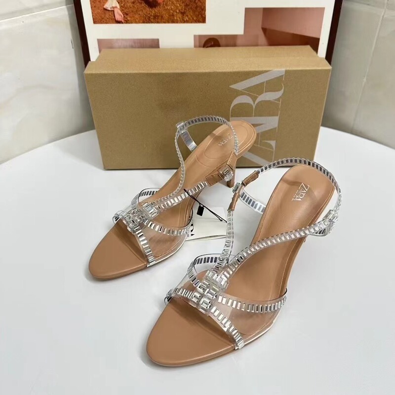 Za Export Women's Shoes 2025 New Style Transparent Bright Diamond French Style Stiletto Heel Back Strap Open Toe High Heel Sandals Za Export Women's Shoes 2025 New Style Transparent Bright Diamond French Style Stiletto Heel Back Strap Open Toe High Heel Sandals