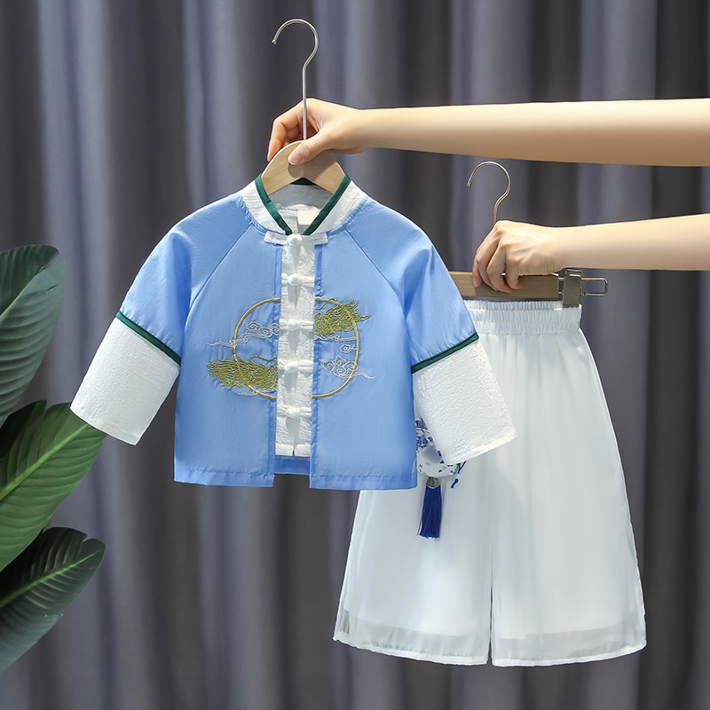 Hanfu girl 2024 new fashionable and ethereal ancient costume two-piece set for boy's first birthday dress, baby spring and autumn style Tang suit
