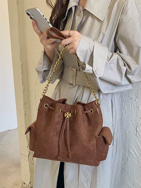 New Charlie denim crossbody bag, hippie-style diamond-patterned chain bag, bucket bag
