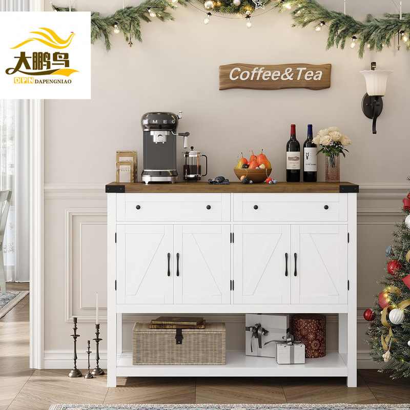 Amazon Cross-border Nordic Barn Door Sideboard Household Multifunctional Kitchen with Drawer Classified Storage Cabinet Side Table