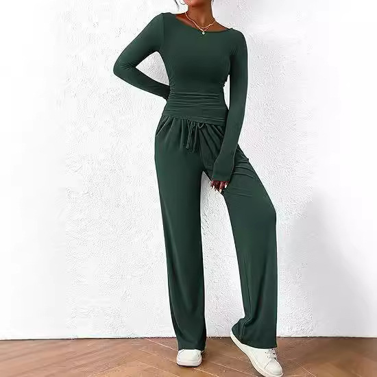 tuta autunnale asimmetrica manica lunga maglietta pantaloni gamba larga abbigliamento sportivo casual_voghion.com