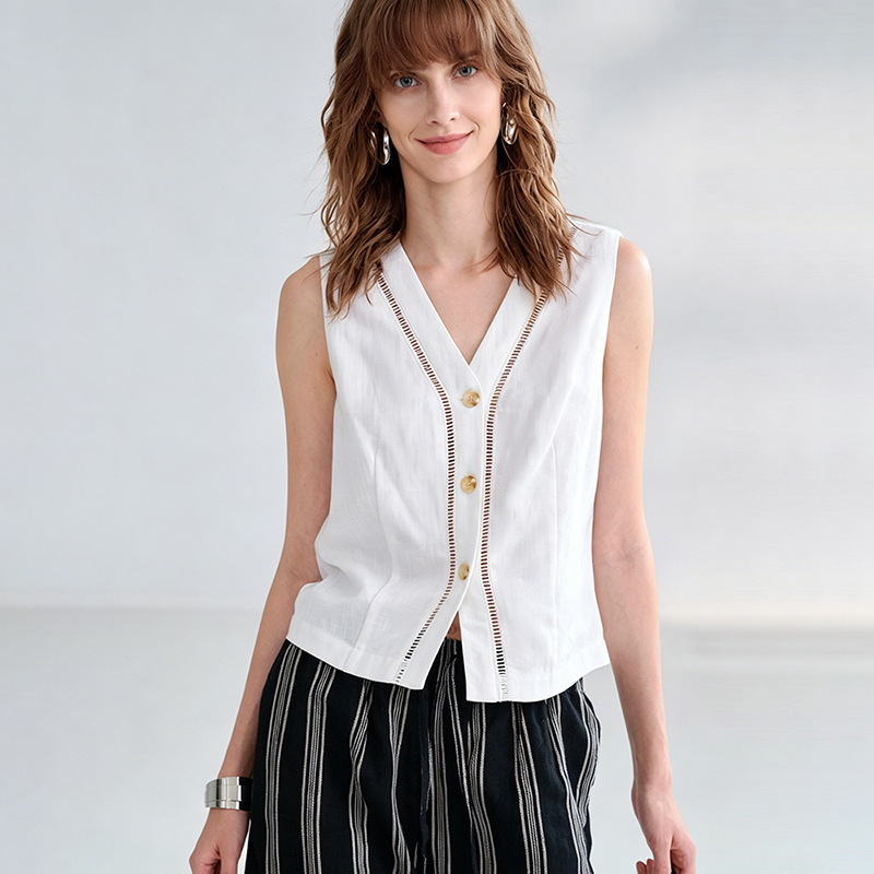 Old Money Style Linen Vest for Women, Summer Sleeveless V-Neck Design, Lyocell Vest, Linen Top
