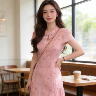 新中式温柔风假两件短袖旗袍精致连衣裙女2026夏季新款气质收腰