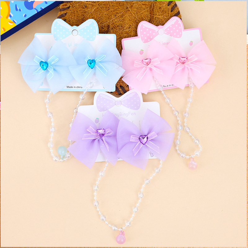 New Heart Diamond Bow Fairy Fluttering Princess Forehead Chain Hair Accessories Girl Baby Hairpin Headdress
