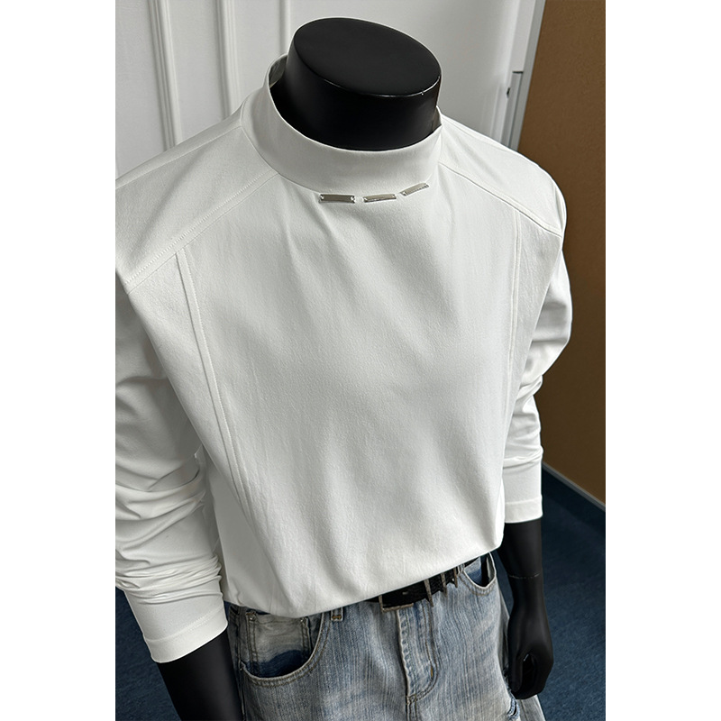Camiseta masculina de manga comprida estilo americano desconstruído, modelagem cleanfit de primavera, elegante e casual, tamanho grande com caimento solto._voghion.com