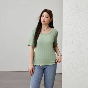 【Simple and Elegant Square Neck Comfortable Versatile Fashion T-Shirt】Slimming Plus Size Women's Clothing for Plus Size Women 2025 Summer New Style