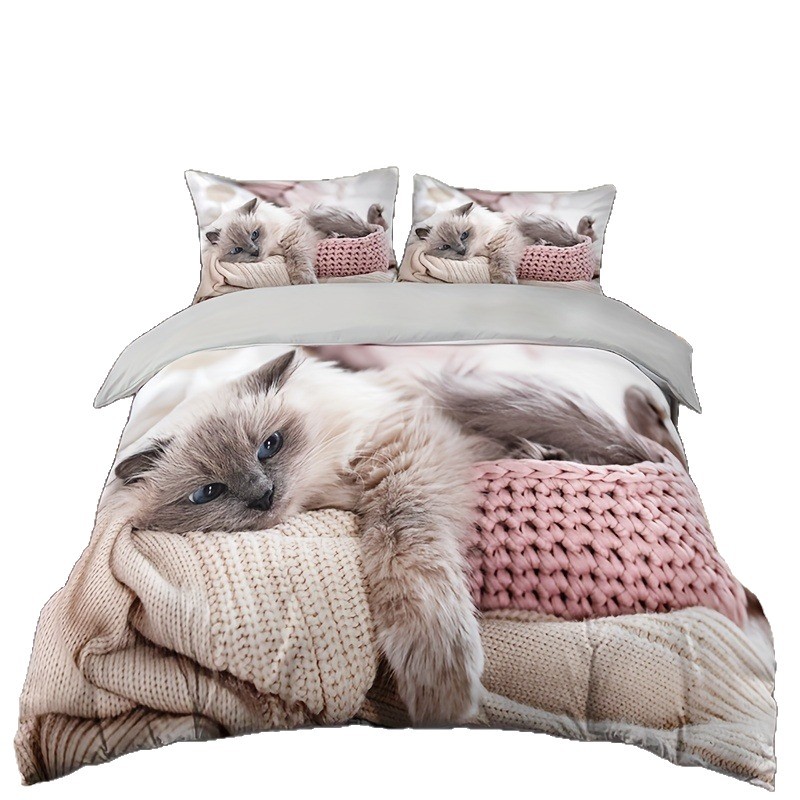 Tren transfronterizo Temu venta caliente gato cama de impresión digital traje de tres piezas funda de almohada universal de cuatro estaciones funda de edredón