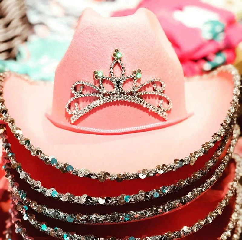 Badfront letter cowboy hat sequin pink manufacturers spot western denim hat pink crown cattle hat