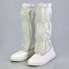 東莞批發防靜電高筒靴藍白條紋長筒靴PVC防滑網面透氣長潔淨筒鞋